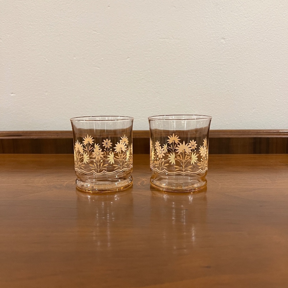 Set of 2 Vintage Libbey Pink Floral 8 oz Glasses